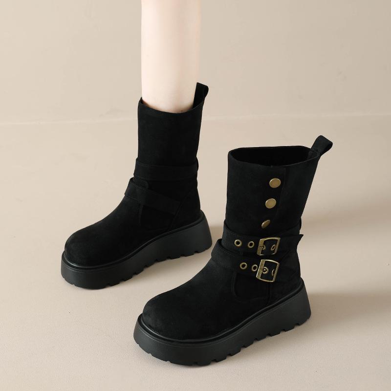 British style platform heightening Martin boots women's new small slim medium tube knight short boots in autumn and winter 2025