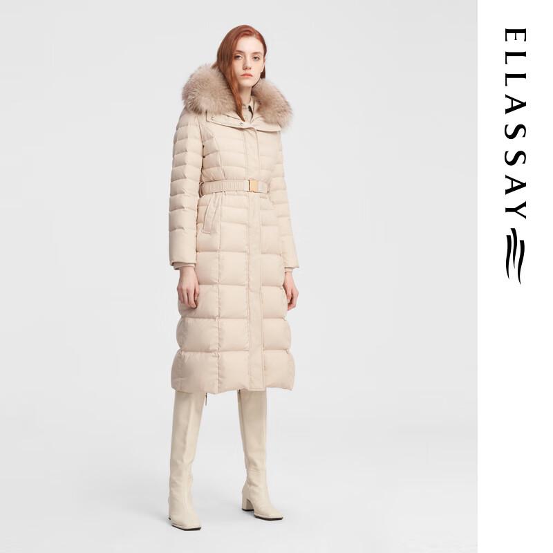 ELLASSAY EWE344L00100 Women's Long Goose Down Jacket with Fur Hood