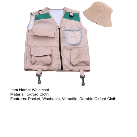 Kids Outdoor Adventure Kit Explorer Vest And Hat Set Pretend Play And Nature Exploration Gear Set for Young Explorers Camping Fishing Cosplay Costume