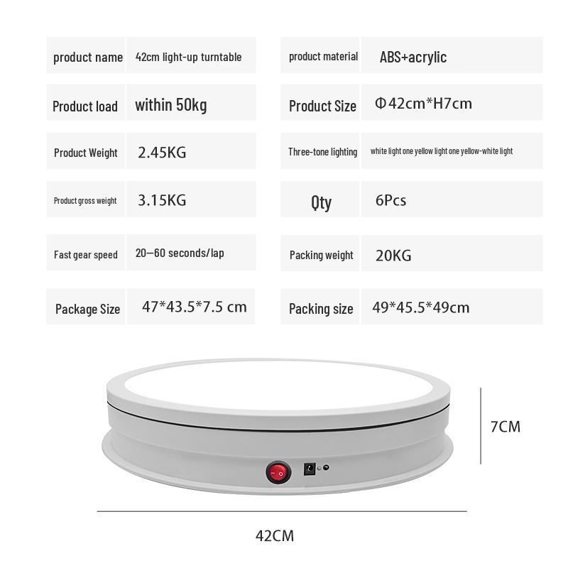 Rechargeable Remote-Control Rotating Display Stand with Colorful Lights for Live Streaming