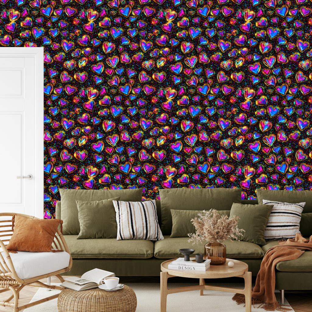 Neon Glitter Hearts Burgundy Wallpaper 50x1000