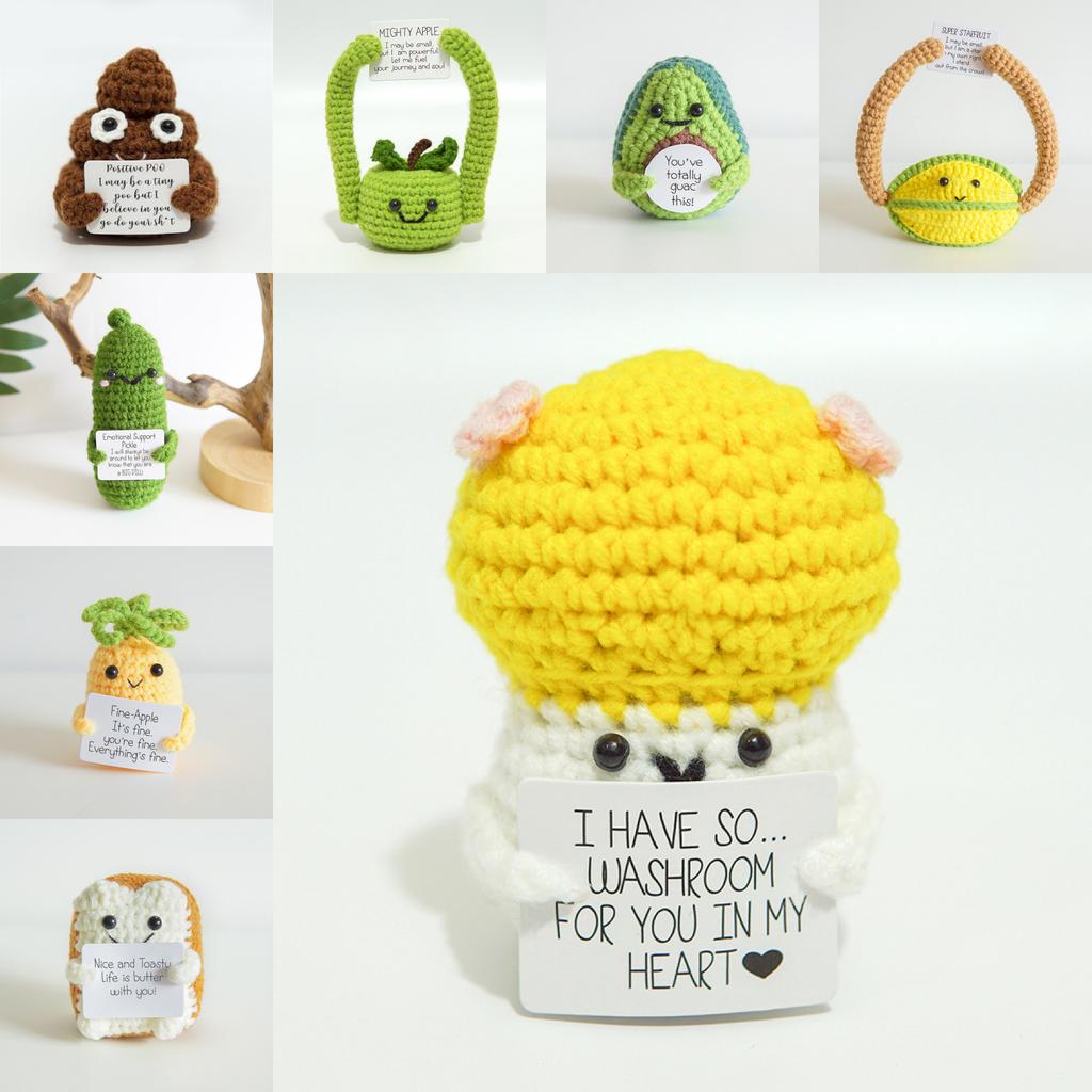 Funny Positive Card Fruit Toast Knitted Doll Home Desk Decoration Gift Christmas