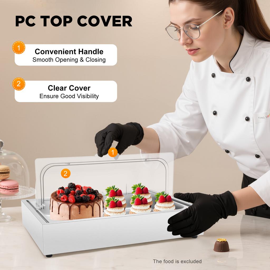 6L Servírovací tác na ledové potraviny s opakovaně použitelným ledovým boxem, Nerezový chladicí bufetový talíř na salát, sushi, mořské plody, párty