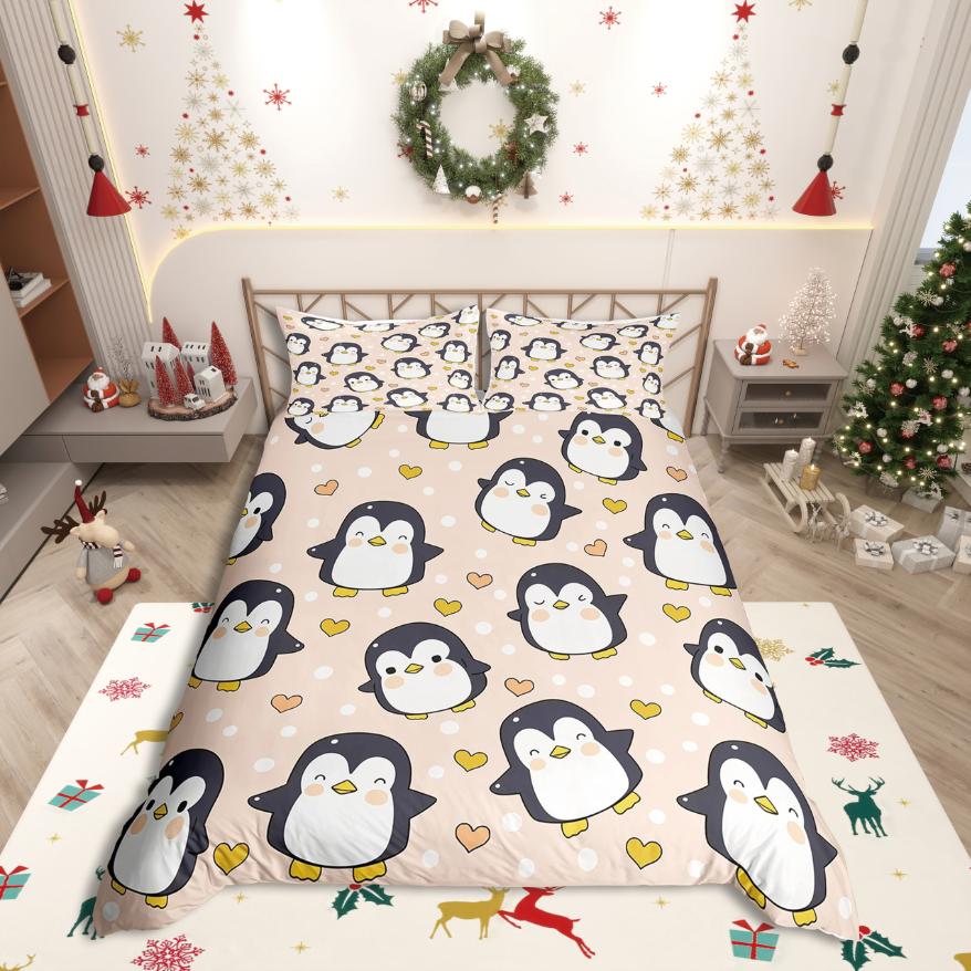 Comforter Homewish Cartoon Animal Penguin Kawaii Wildlife For Kids Bedding Setlove Heart Print Decor