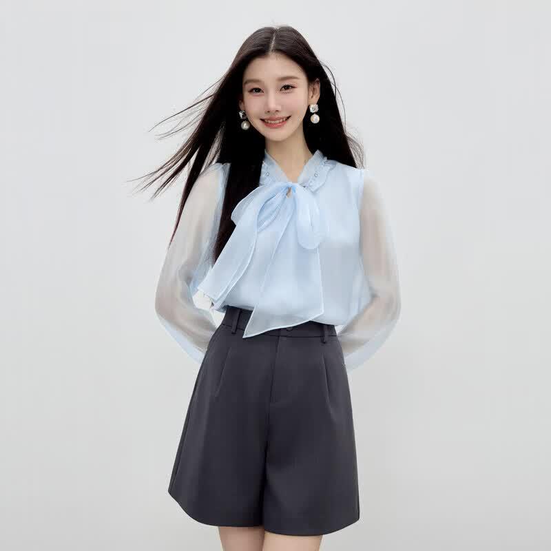 Women s Ruffle V-Neck Lace Blouse L