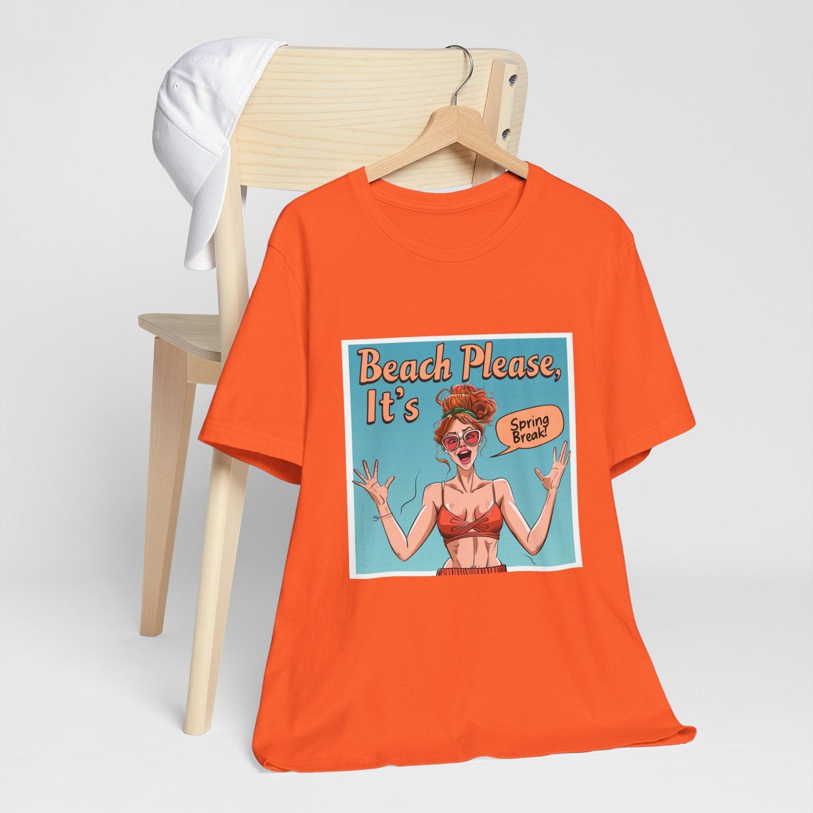 Beach Please It s Spring Break T-Shirt - Fun Vacation Tee - Spring Break Party Shirt - Retro Style Graphic Top - Women s Casual Beachwear XL