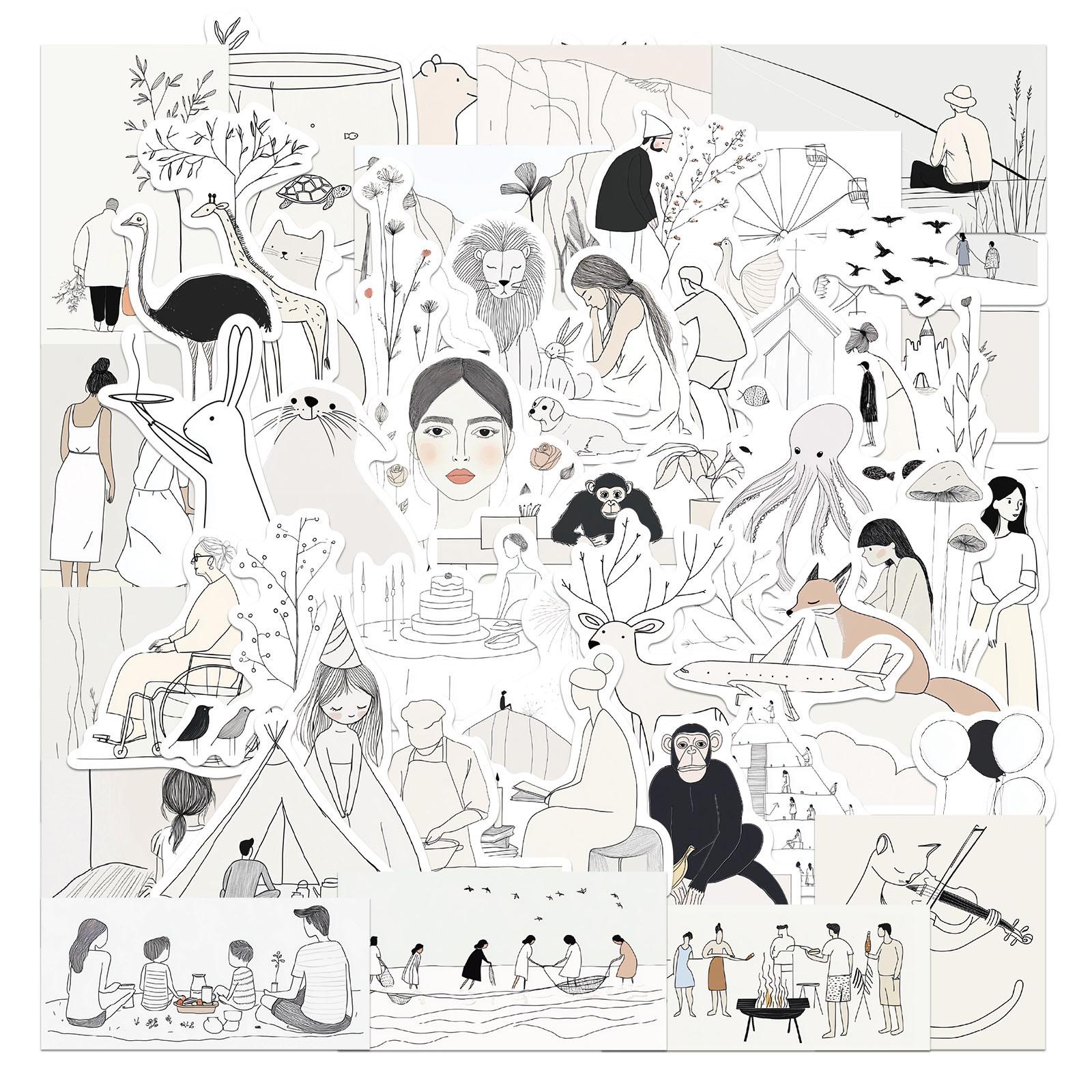 

50 шт. Стикер с линейным рисунком Водостойкий ПВХ стикер для бутылки с водой, ноутбука, скрапбукинга, журнала, скейтборда, багажа, телефона