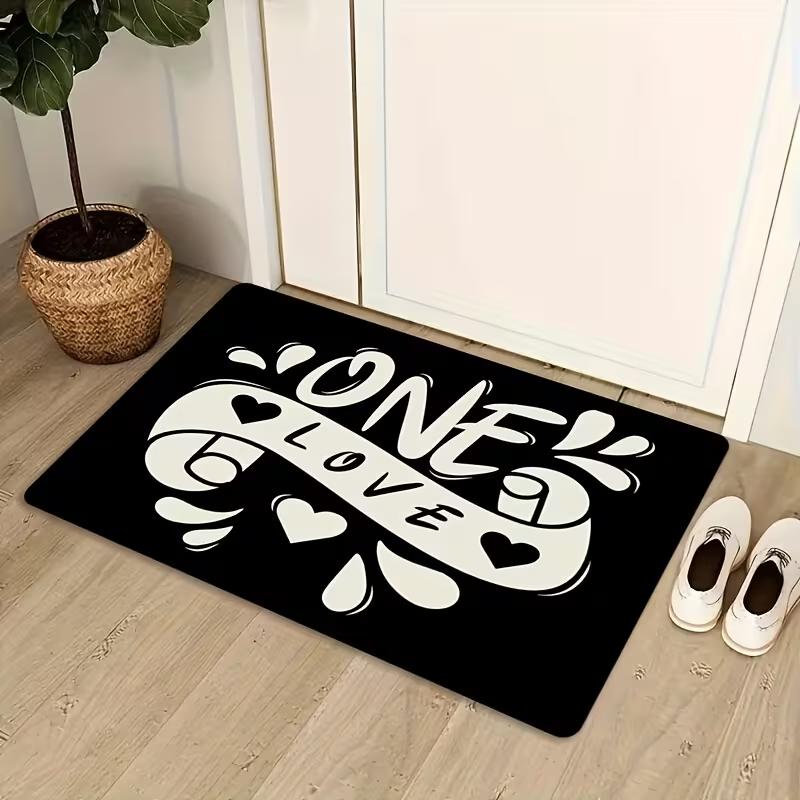 "One Love" Heart Script Door Mat Soft Non-Slip Floor Rug Romantic Sweet Letter Decor Carpet for Entryway Bathroom Kitchen Gift