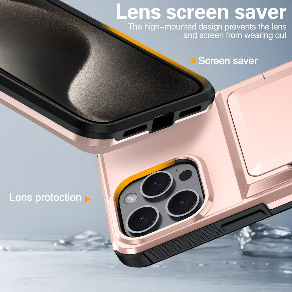 For iPhone 13 Pro Cases Card Slot TPU+PC Kickstand Phone Case