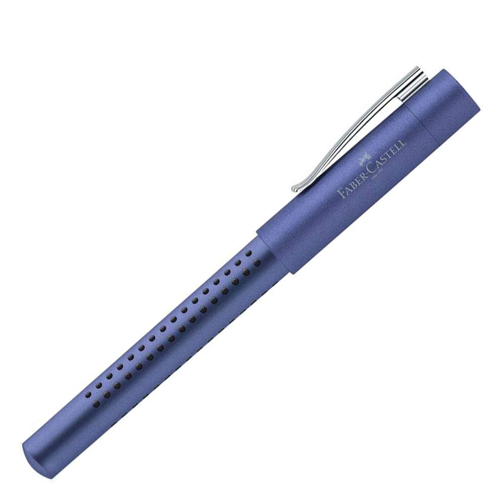 Faber-Castell Fountain Pen, Medium Nib, Grip 2011, Metallic Blue, 140902, Dual-Use, Officially Imported