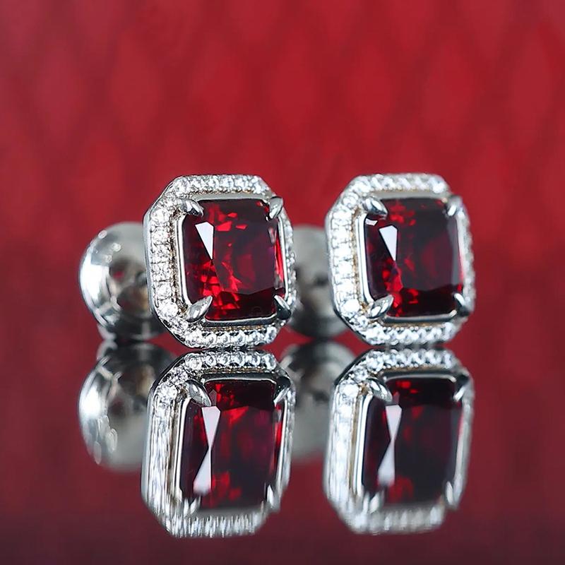 

CAOSHI Fashion Silver Color Stud Earrings for Women Bright Red Zirconia Jewelry for Daily Life Charming Accessories for Party