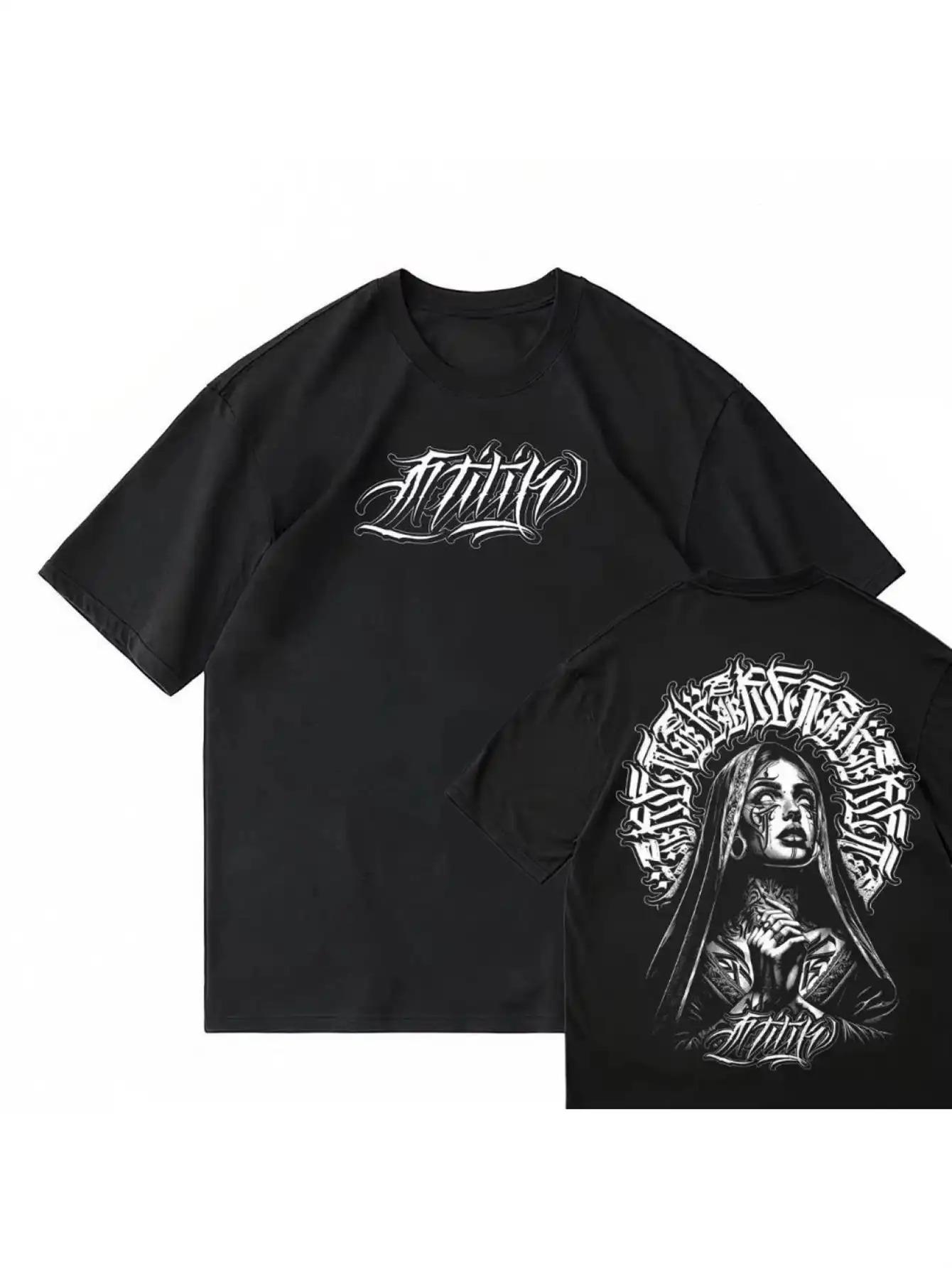 

Men s White Cotton T-Shirt with Chicano Street Art & Manga Tattoo Graphics - Mexican Folk Art West Coast Dance Style Tee XXL