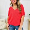 Women's V Neck Short Sleeve Oversized Ribbed T Shirt Casual Commuter Basic Top