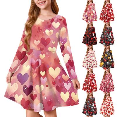 Letnia Sukienka Księżniczki dla Dziewczynek, Długi Rękaw, Linia A, Sukienka T-shirtowa, Walentynki