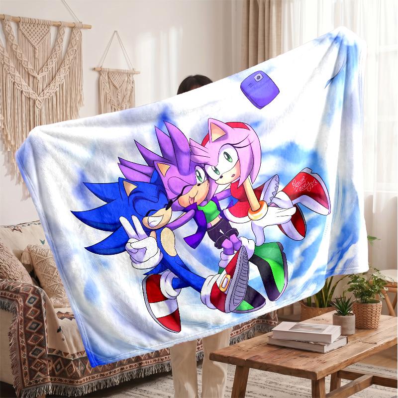 Sonic the Hedgehog Printed Flannel Blanket, Skin Friendly Warm Throw for Indoor Couch Bed Daily Use
