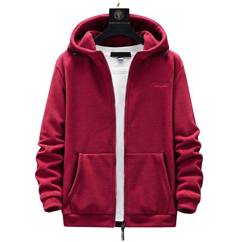 

Men s Autumn Solid Color Thickened Fleece Sweatshirt Youth Oversized Cardigan Hooded Sweatshirt S вино красного