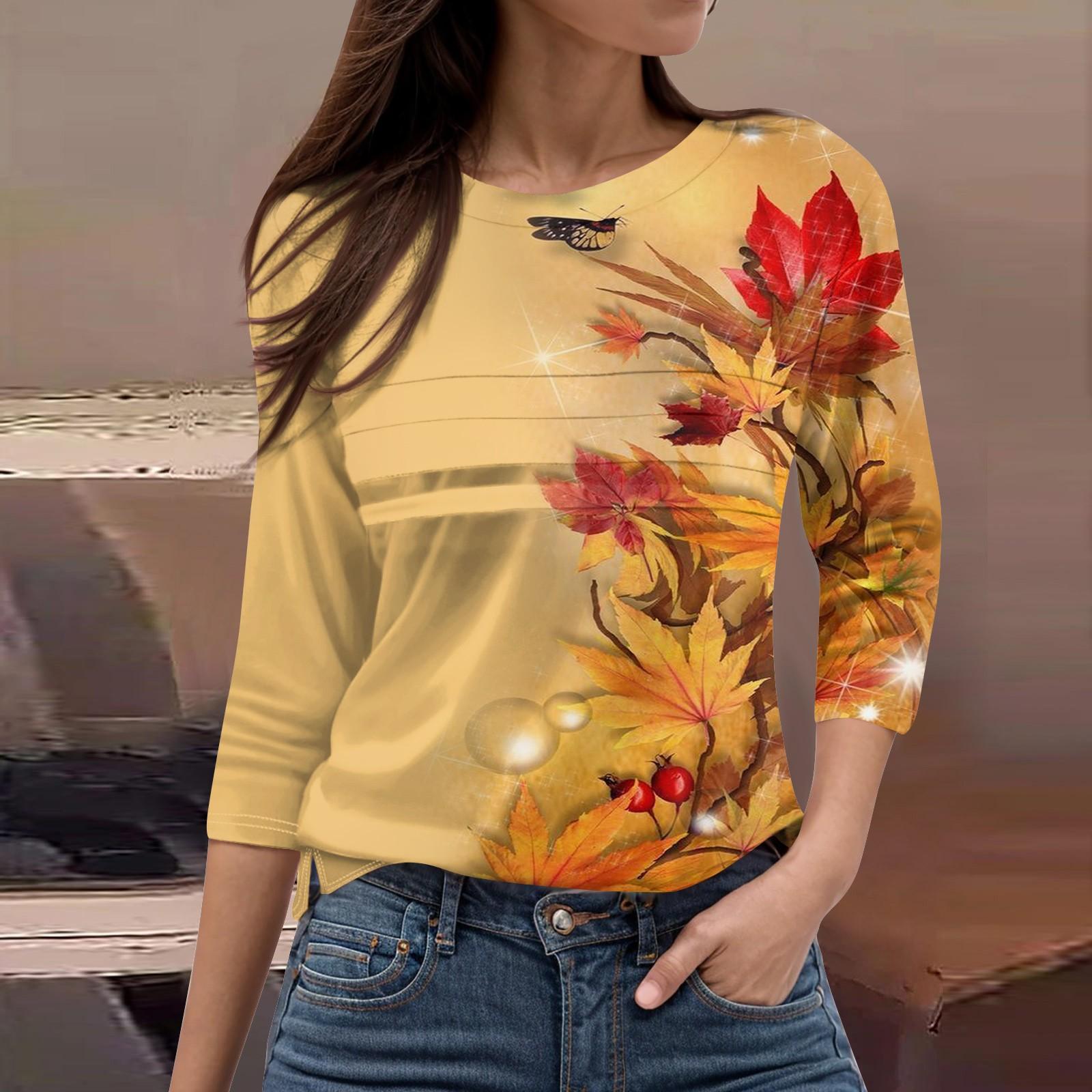 

Женская мода повседневный свободный топ с рукавом 3/4 и круглым вырезом XL оранжевый