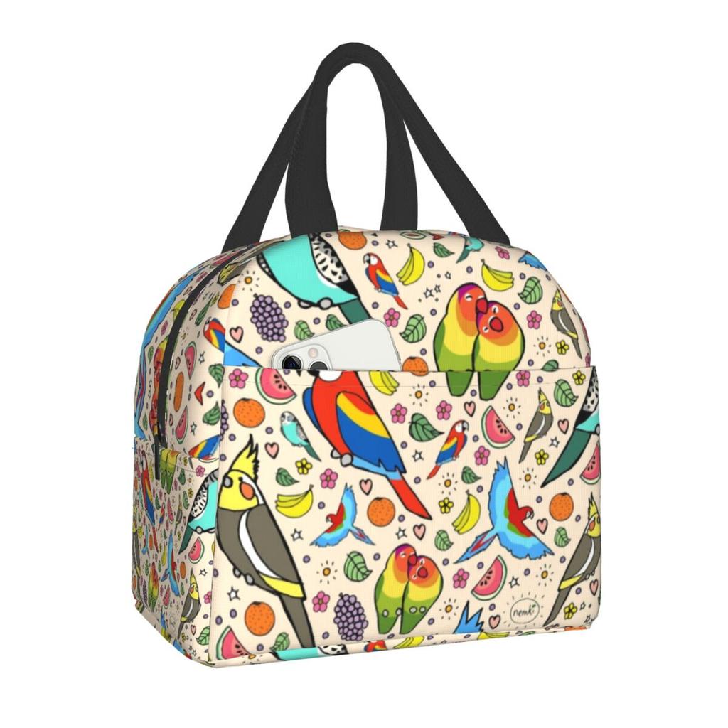 Floral And Parrot Birds Resuable Lunch Box Women Multifunction Thermal Cooler Food Insulated Lunch Bag Office Work Picnic Bags