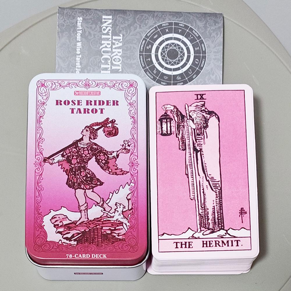 Rose Rider Tarot Deck 11*6.2cm in Tin Box - 78 Classic Vintage Pink Tarot Cards with Guidebook, Aesthetic Rose Pink