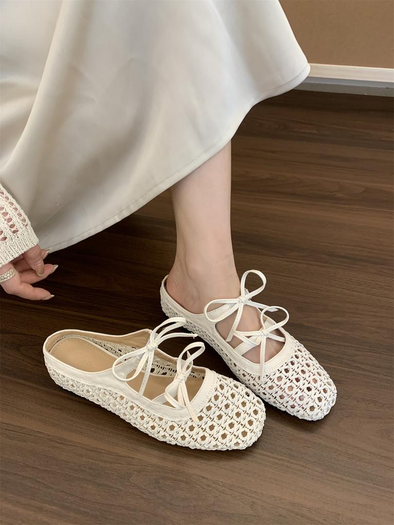 Wrapped Toe Breathable Slippers Women Summer Outer Wear Hole Shoes Home Casual Hollow Out Slip On Buckle Slipper Female