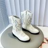 Skórzane Dziewczęce Wzór Dekoracyjne Cowboy Codzienne Botki Jesień i Zima Antypoślizgowe Boczny Zamek Retro Dziecięce Botki.