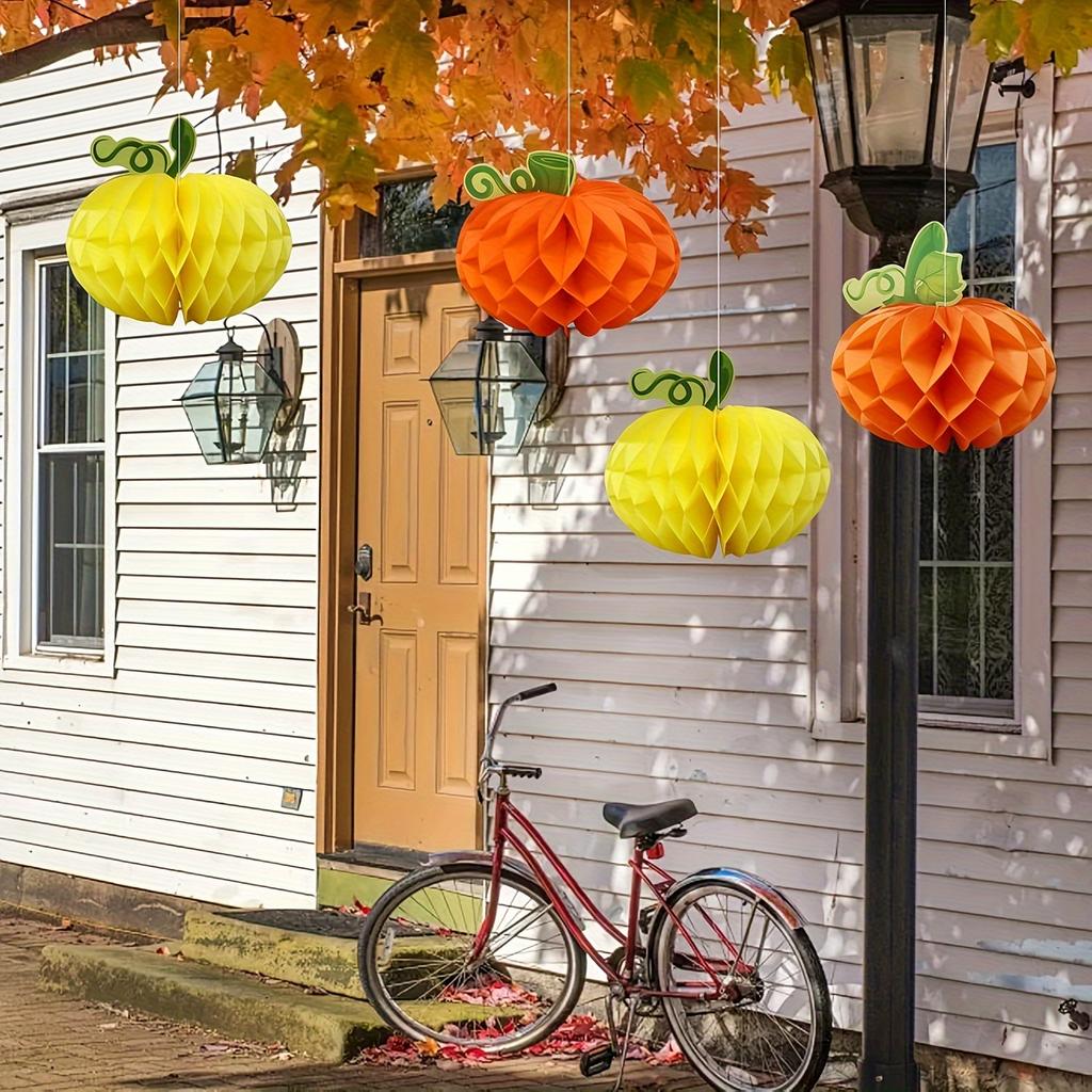 6PCS Tissue Paper Pumpkin - 3D Honeycomb Hanging Ornaments & Table Centerpieces - for Halloween, Thanksgiving, Fall Festival Decor (20cm)