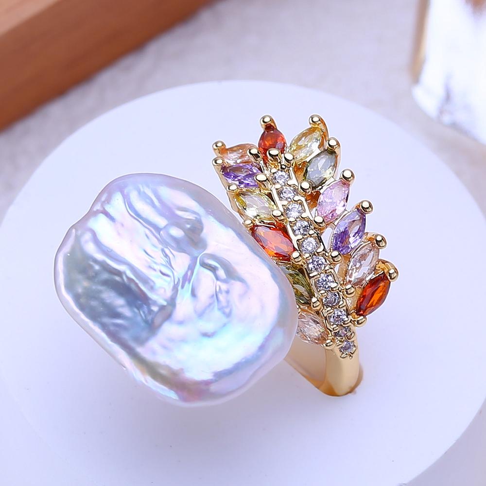 LSOOYH Natural Freshwater Big Baroque Pearl Rings For Women Classic Gold Silver Color Wedding Ring Anniversary Birthday Gifts