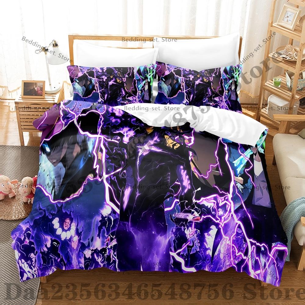 Comforter Solo-Leveling Three-Piece Set Sung Jin-Woo Bedding Set Single Twin Full Queen King Size Bed Set Bedroom s Anime