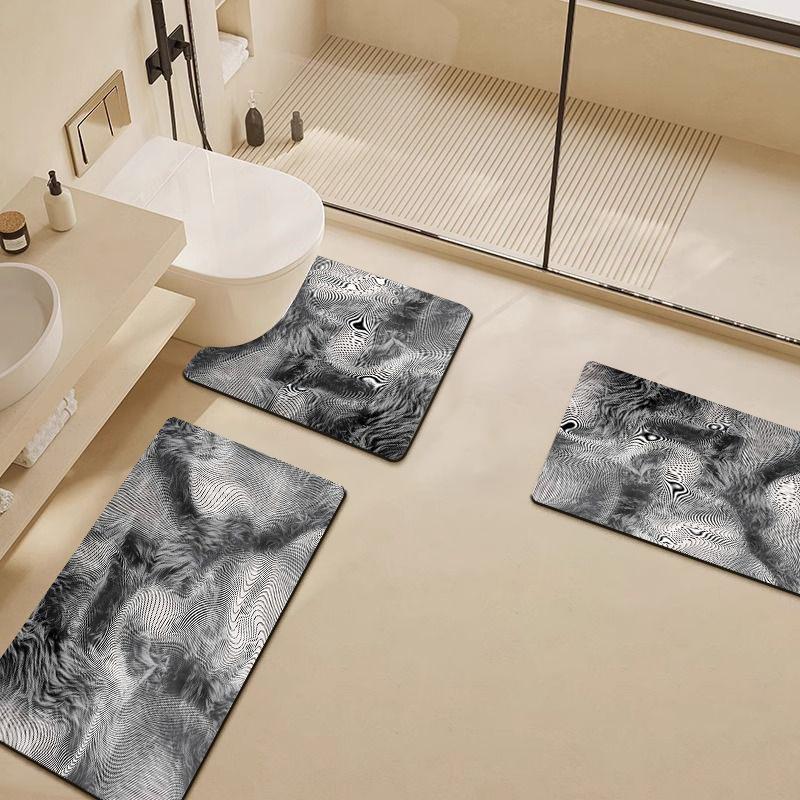 Stone Textured Printed Toilet Cushion Diatom Mud Bathroom Floor Mat Quick Drying Anti Slip Shower Pad Modern Home Decoration Bathroom Accessories