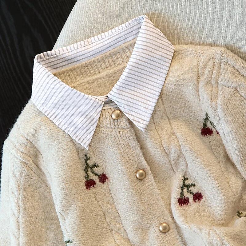 Damen 2025 Herbst Fake Zweiteiler Patchwork Revers Pullover Top