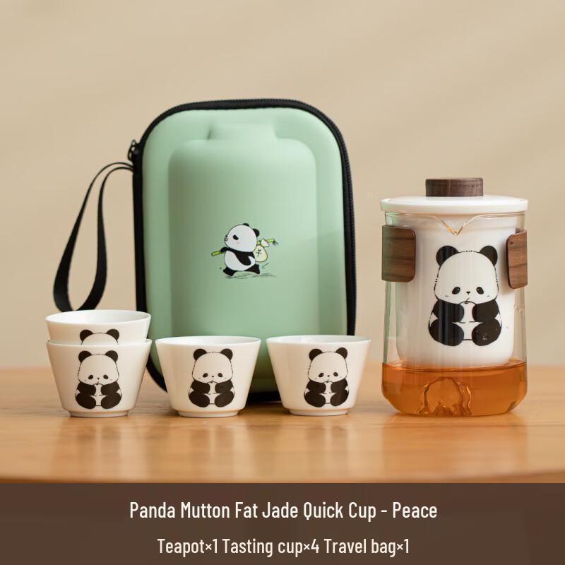 SW Panda Ceramic Travel Tea Set (1 Pot, 4 Cups)