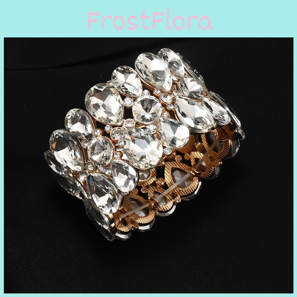 Water Drop Crystal Glass Wide Hand Bracelet For Fashionoriented Women With Sparkle