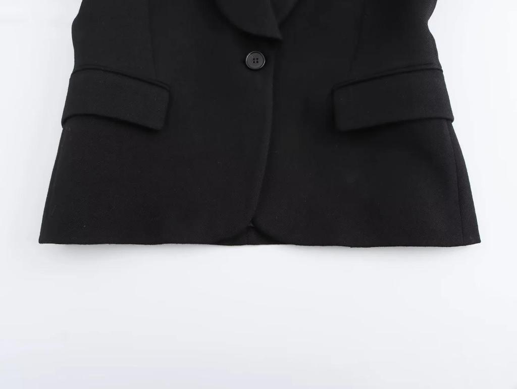 Autumn Women's Solid Color Single-Button Long Sleeve Shawl Collar Suit Jacket