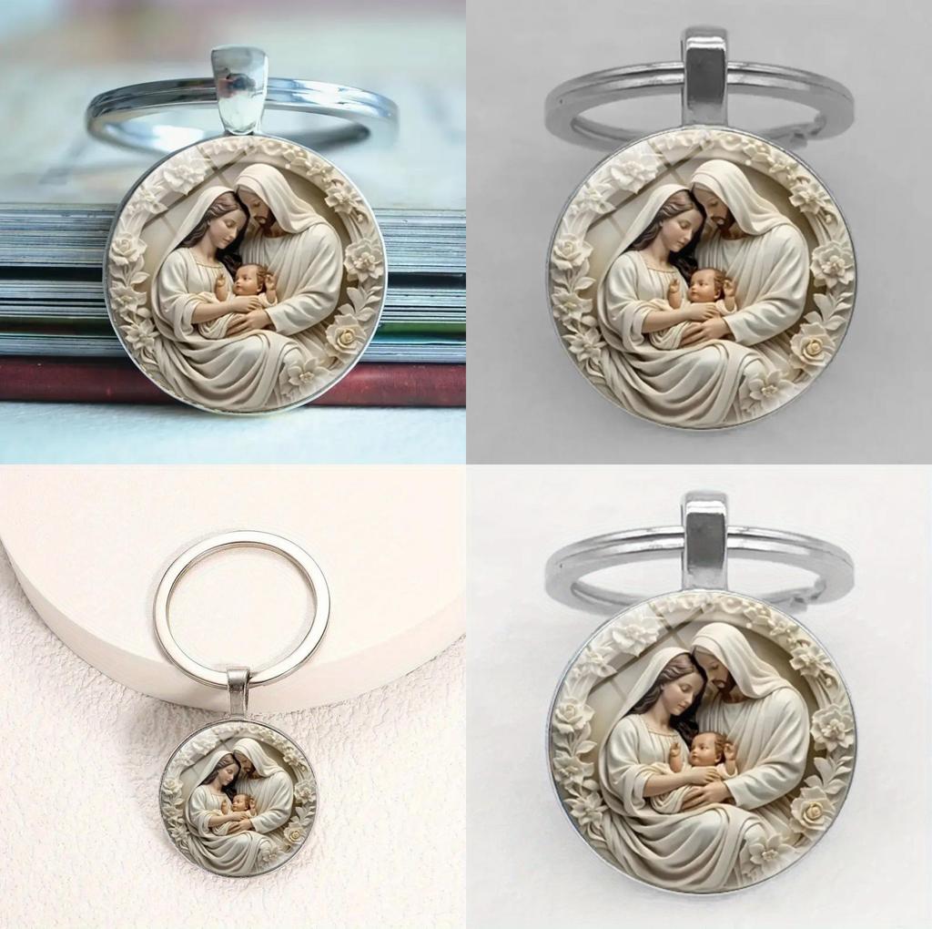 Religiöser Mutter Muster Glas Schlüsselanhänger Anhänger Mit Stilvollem Finish Für Sammler Und Accessoires