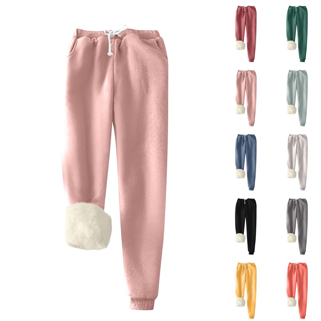 Women's Fashion Solid Color Sports Loose Thickened Thick Fleece Warm Pants