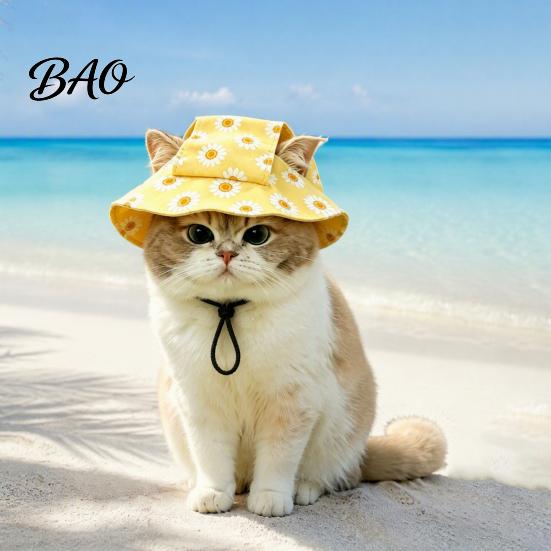 Cat Hat for Outdoor Activities Beach Hat, Summer Cap with Ear Holes, Adjustable Pet Lightweight Sun Small Dogs Cats Protection Non Slip