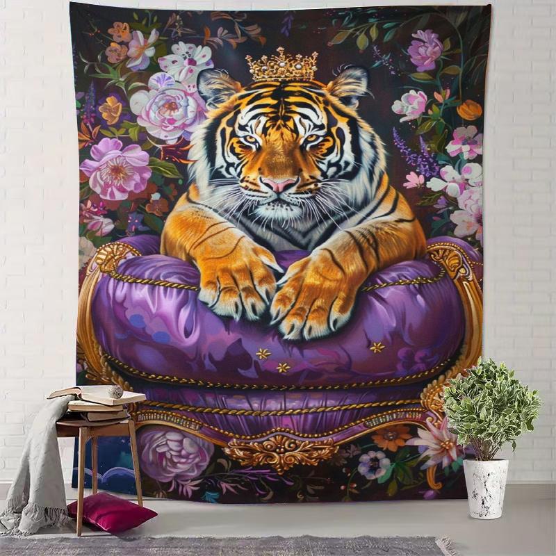 tiger on the throne Digital printing polyester wall tapestry suitable for use in living rooms bedrooms offices bars party