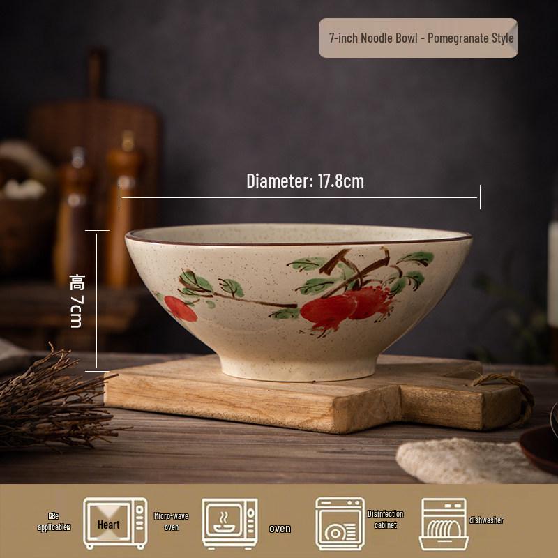 Large Chinese Retro Ceramic Ramen Bowl Set - Creative Home Tableware with Conical Hat Design