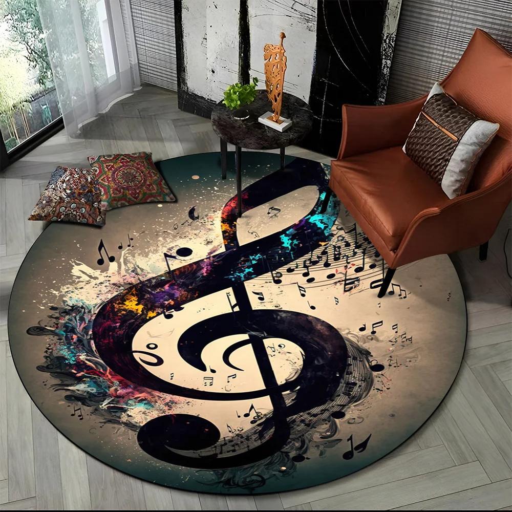 Colorful Musical Note Music Score Cartoon Round Carpet Rug for Living Room Bedroom Kids Playroom Decor,Pet Area Rug Non-slip Mat