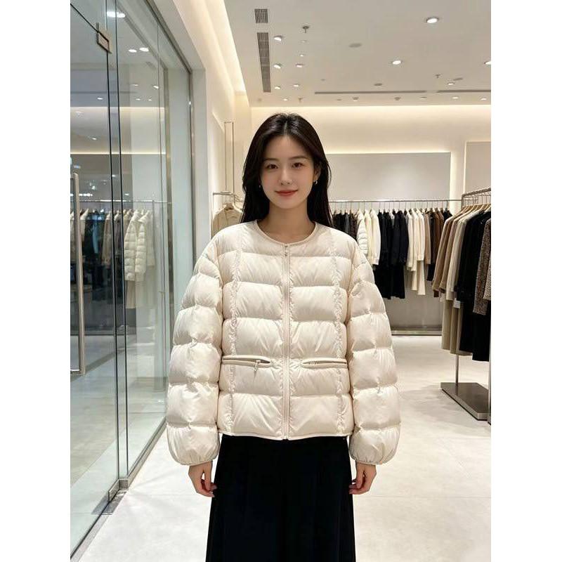 Womens Short Puffer Jacket 2026 Winter Loose Fit Round Neck Duck Down Coat Petite Plus Size