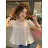 Sweet Temperament Fungus Edge Bubble Sleeve Doll Shirt Women's Summer New Loose Age-reducing Bubble Sleeve Top