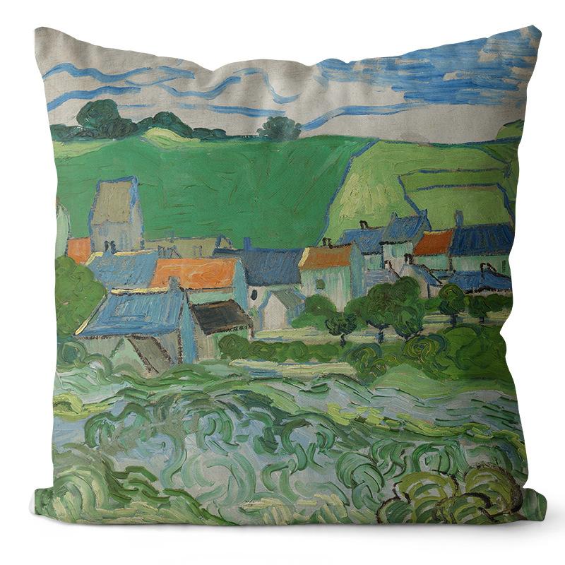 Art Oil Painting Pillow Cover Pastoral Forest Green Flower Home Light Luxury Pillow Sofa Car Bedside Cushion Cover