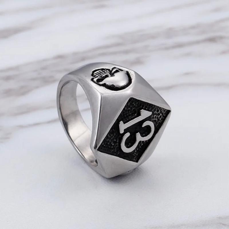 Anelli Punk Retro Nero Numero 13 Teschio per Uomini Donne Hiphop Colore Argento Acciaio Inossidabile Fascino Teschio Anelli Dita Biker Gioielli