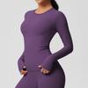 New Quick Dry Gym Long Sleeve Women Yoga T-shirts Workout Sports Tops Exposed Navel Round Neck Running Shirts Fitness Sport Wear