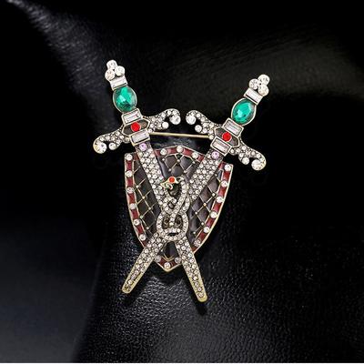 Creative Retro Sword Shield Brooch Western Antique Diamond Badge Accessories