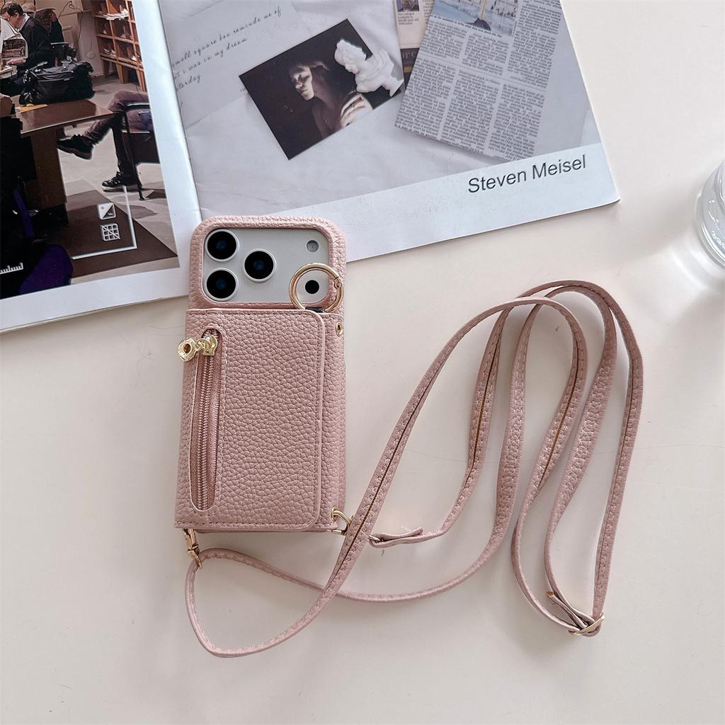 Crossbody Zipper Wallet with Card Holder Phone Case for IPhone Air 17 14 11 Pro Max 13 12 16 15 Plus Ring Stand Leather Cover