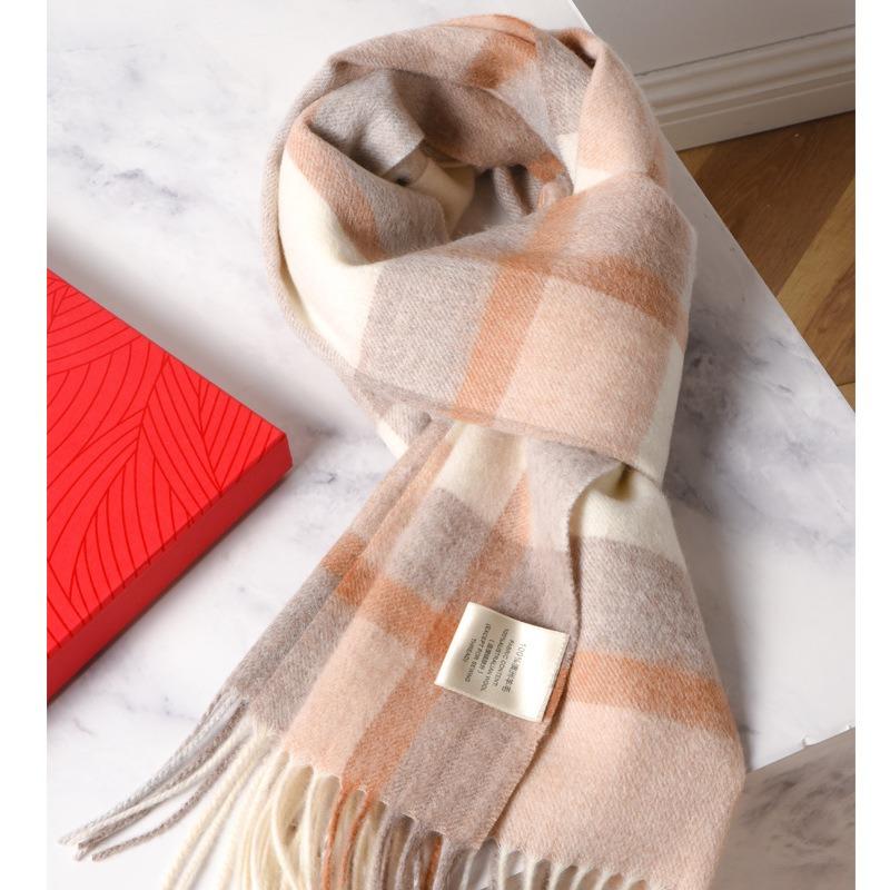 Wool scarf women's winter versatile plaid thickened warm birthday gift new shawl