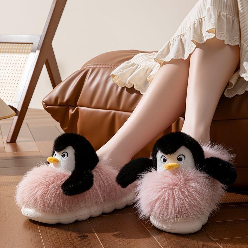 Apcans Cute Penguin Cotton Slippers Autumn and Winter Home Indoor Warm Plush Thickened Non-slip Fluffy Shoes