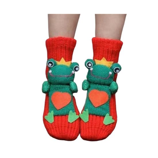 1 Pair Knitted Animal Socks Autumn Winter Thick Warm Knitting 3D Animal Doll Mid-calf Socks Women Stretch Home Floor Carpet Sleeping Socks
