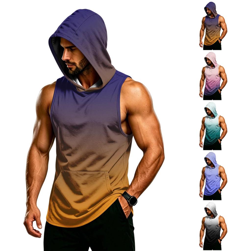 Herren Kapuzen-Ärmelloses Fitness-Weste Muskelpassform Atmungsaktiv Schnelltrocknend Trainings-Tanktop mit Tasche für Training Laufen Fitness